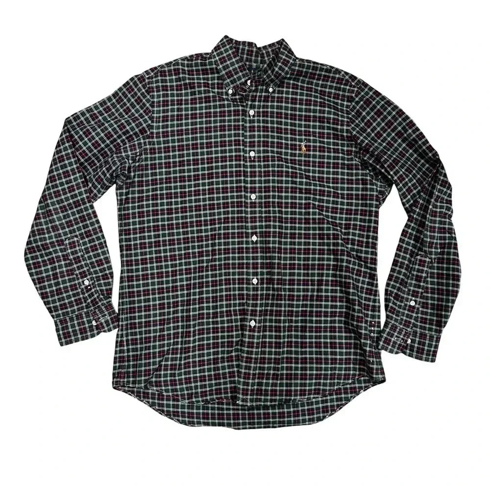 Ralph Lauren Classic Fit Button Down Dress Shirt Plaid Green,Red,Navy EUC